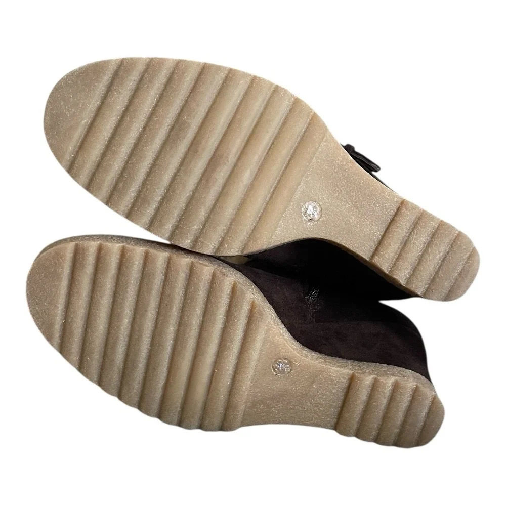 Aquatalia Carlotta Shearling‎ Trim Brown Suede Ankle Boots Retail $398